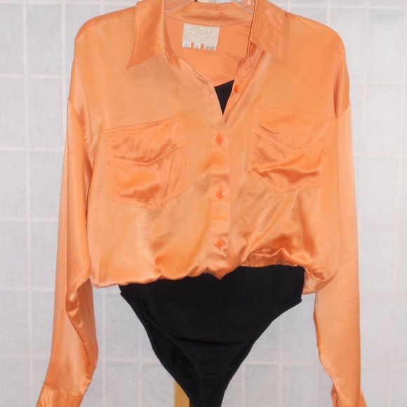 Vintage Alberto Makali Orange Silk Bodysuit Sz L - Picture 6 of 8